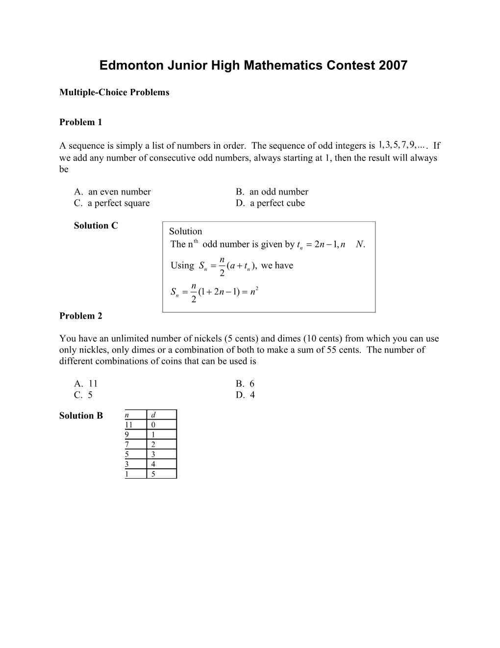 Edmonton Junior High Mathematics Contest 2007