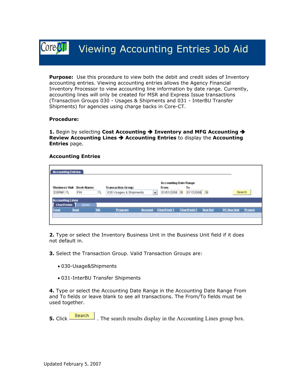 Viewing Accounting Entries