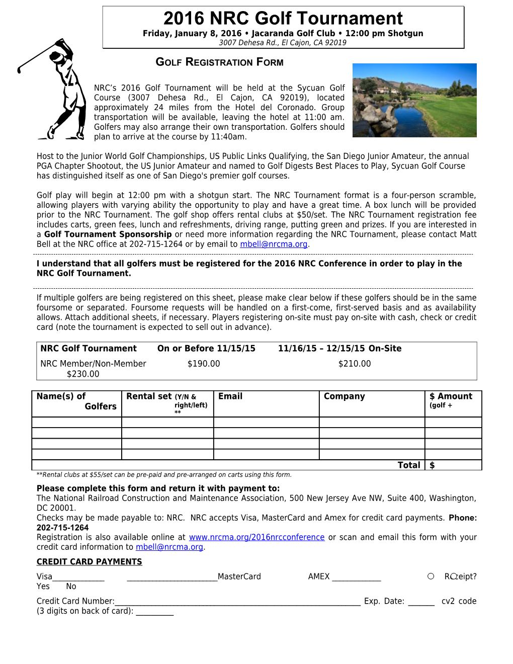 Golf Registration Form