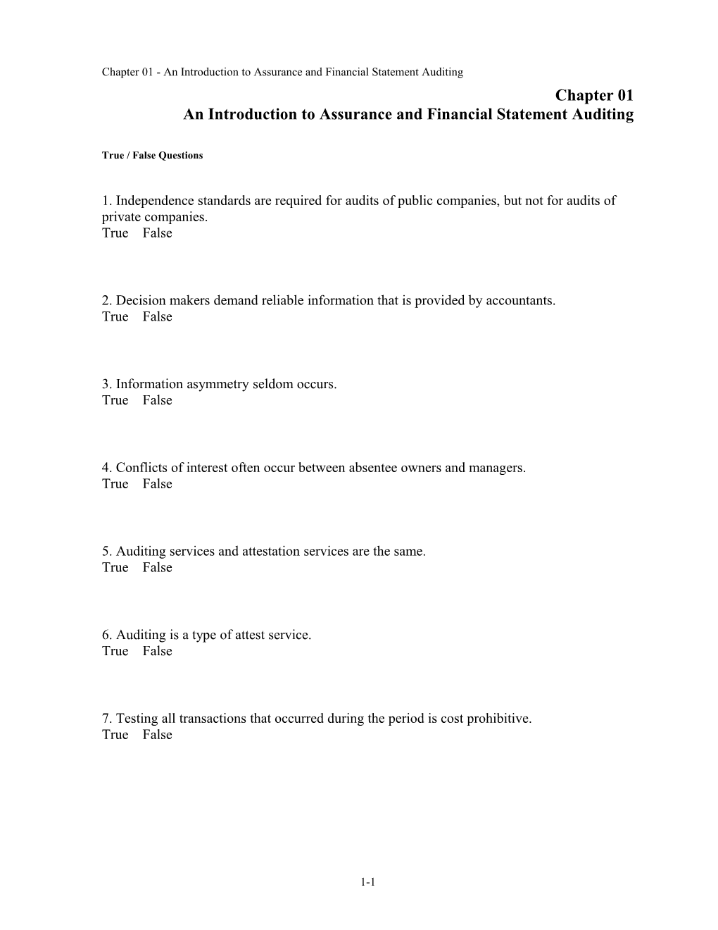 Chapter 01 an Introduction to Assurance and Financial Statement Auditing