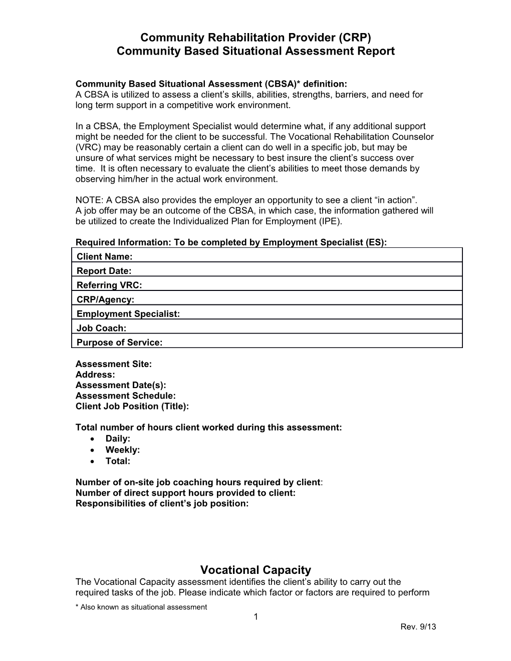 Community Based Situational Assessment