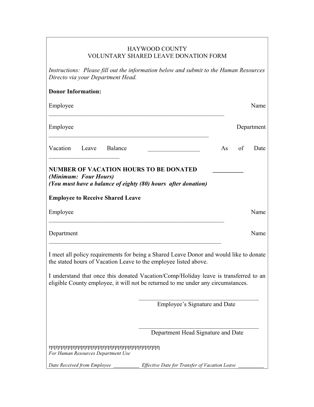 Voluntary Shared Leave Donation Form