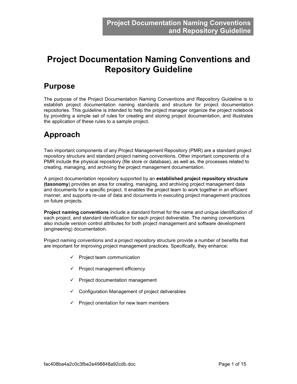 Project Documentation Naming Conventions and Repository Guideline
