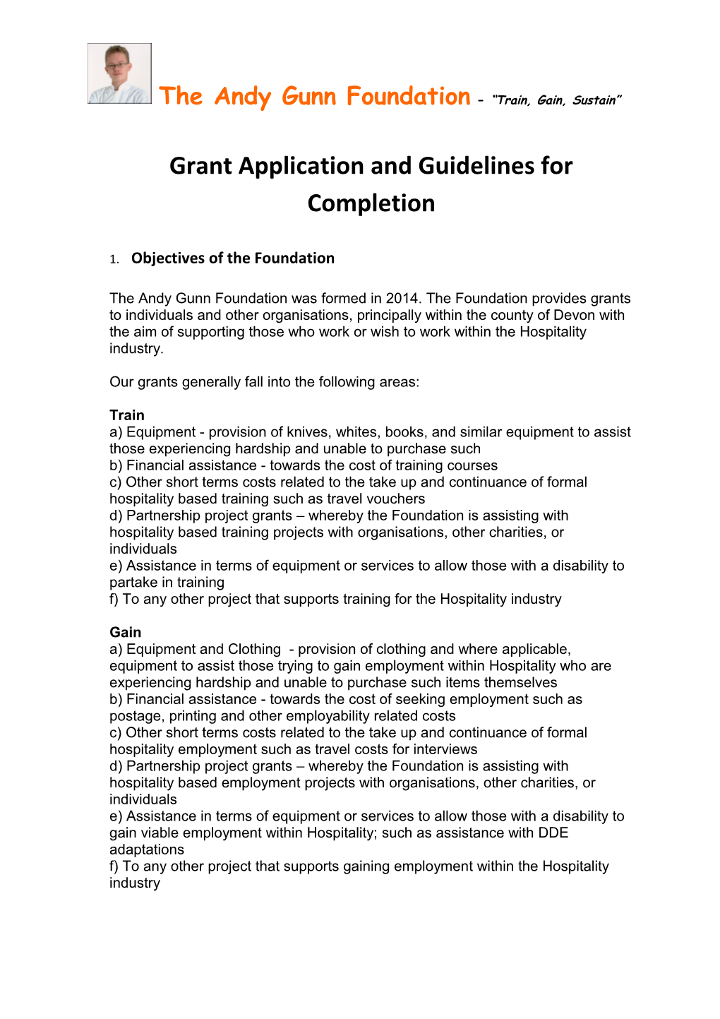 Grant Application and Guidelines for Completion