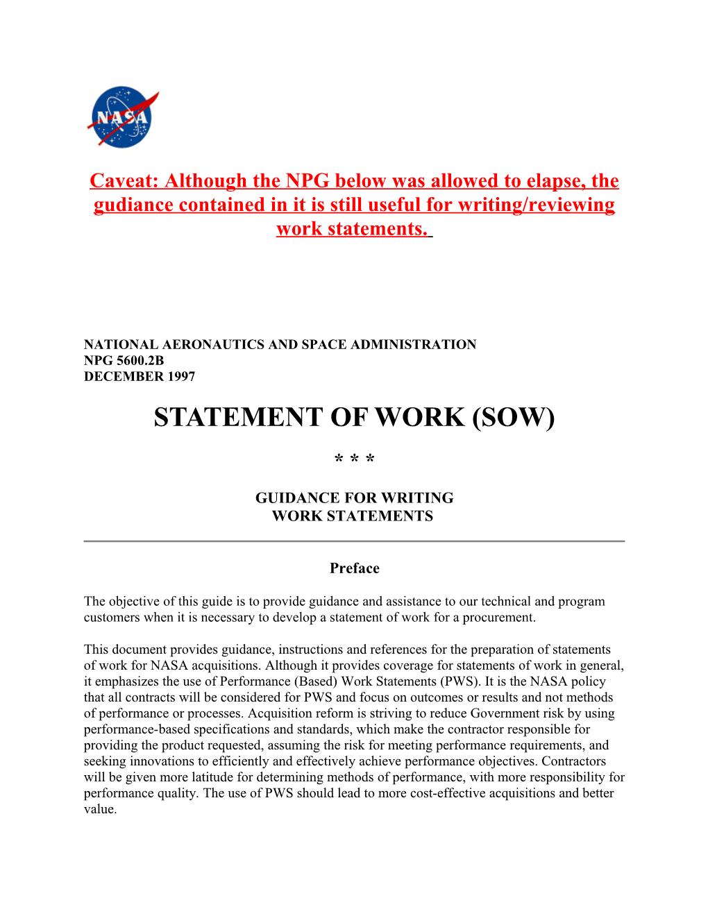Statement of Work (Sow)