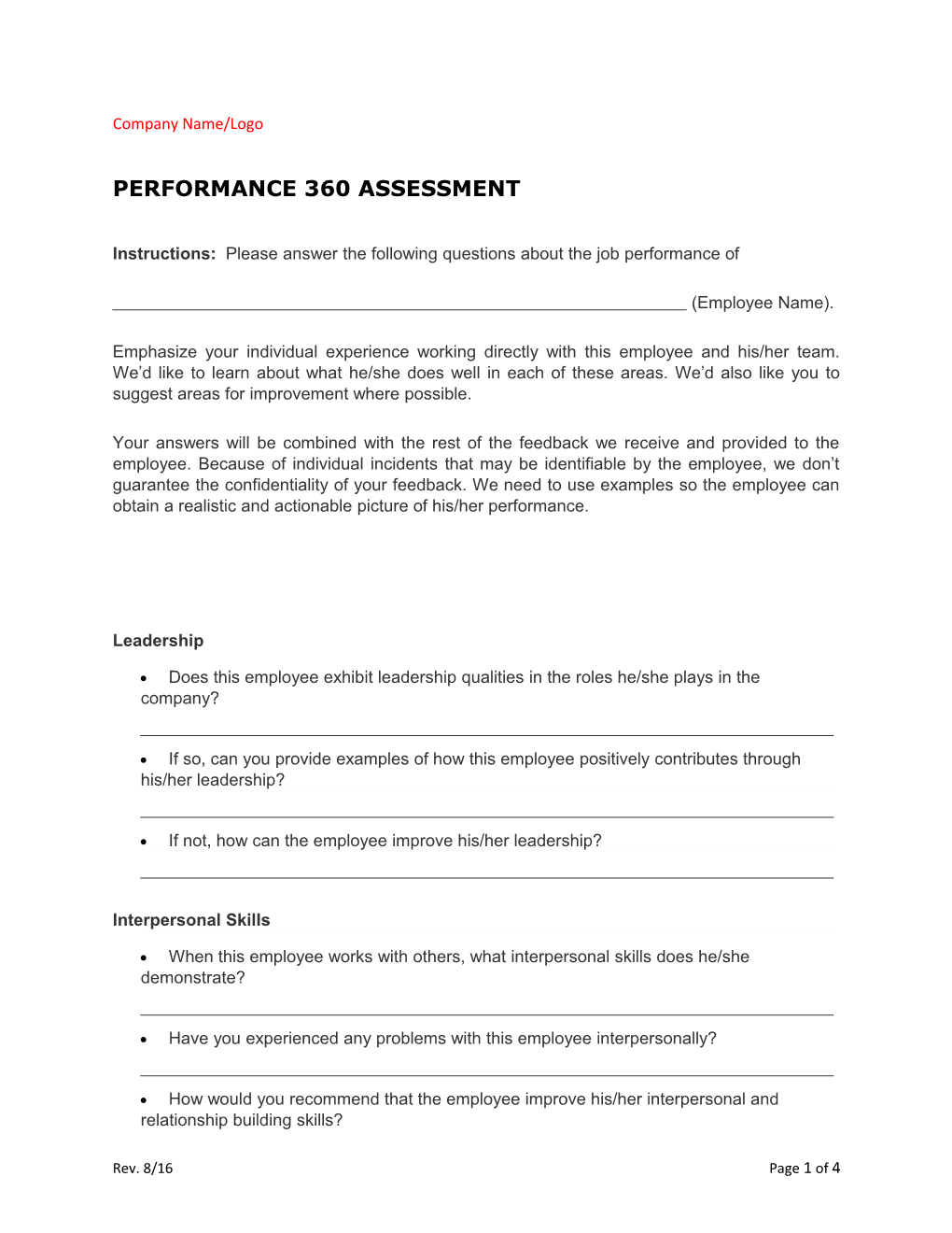 Performance 360 Assessment