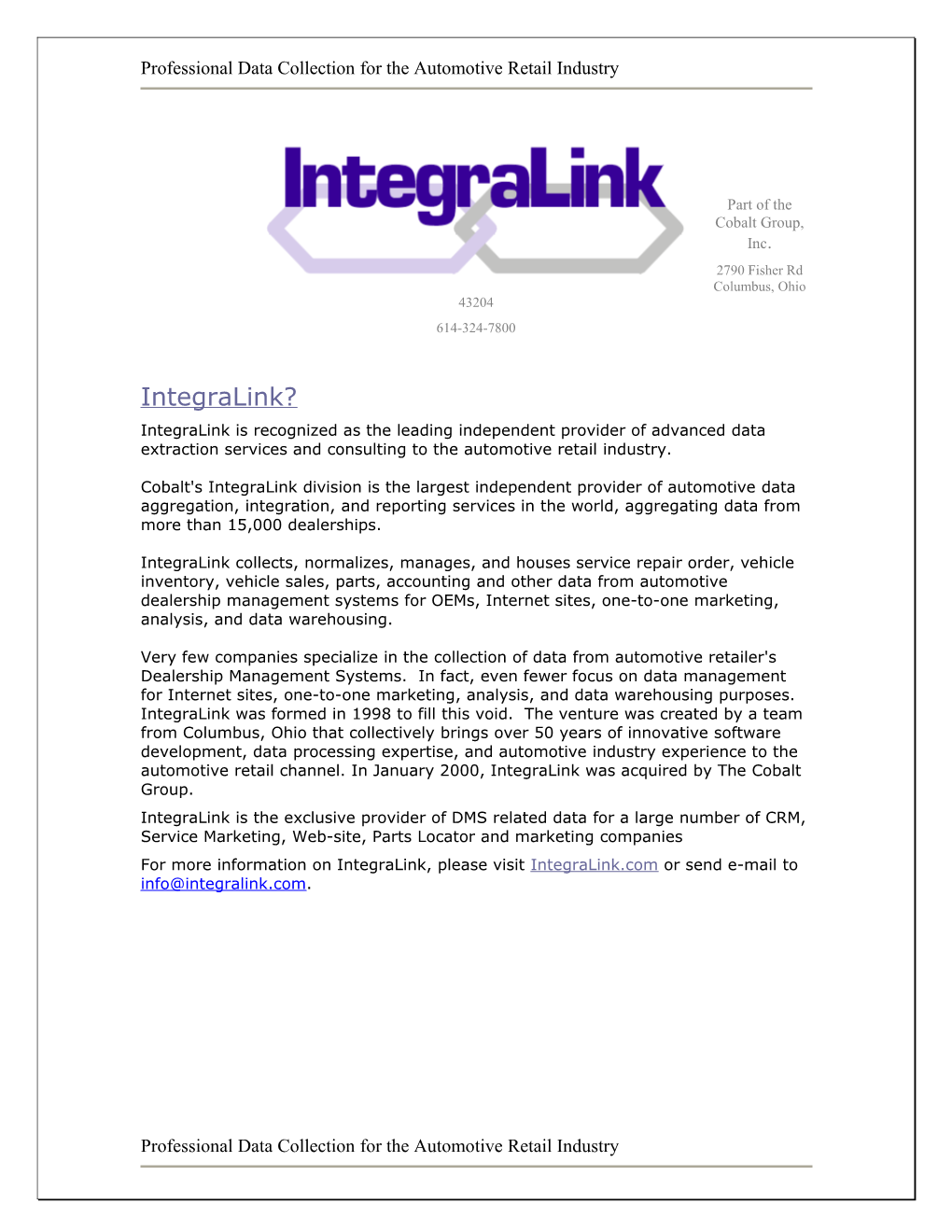 Cobalt's Integralink Division Is the Largest Provider of Automotive Data Aggregation