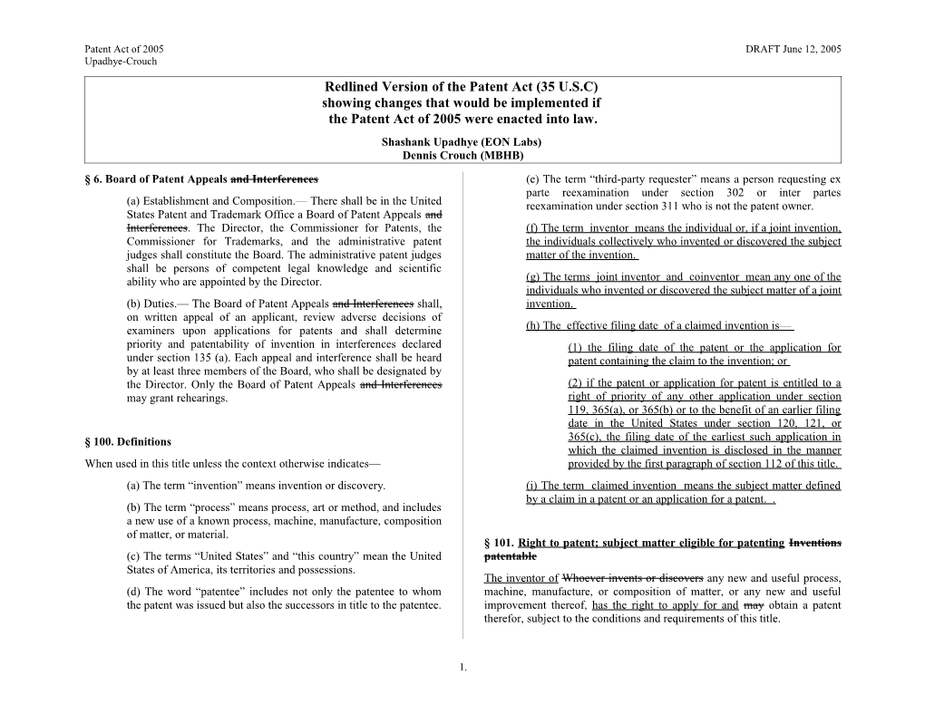 Patent Act of 2005 DRAFT June 12, 2005