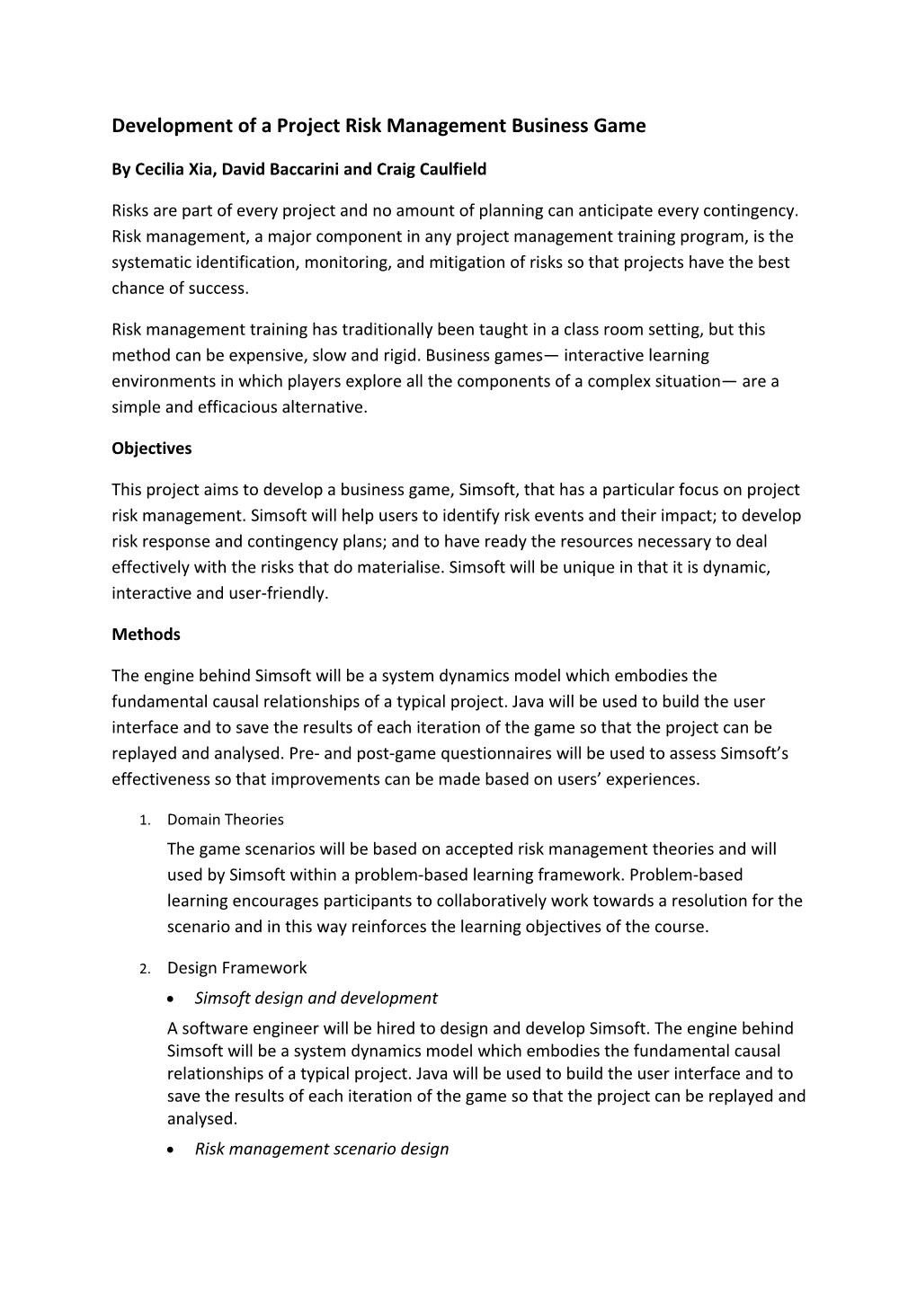 Development of Project Risk Management Simulation Tool