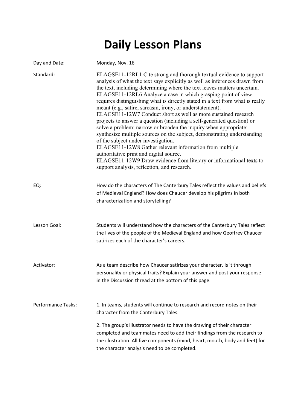 Daily Lesson Plans s3