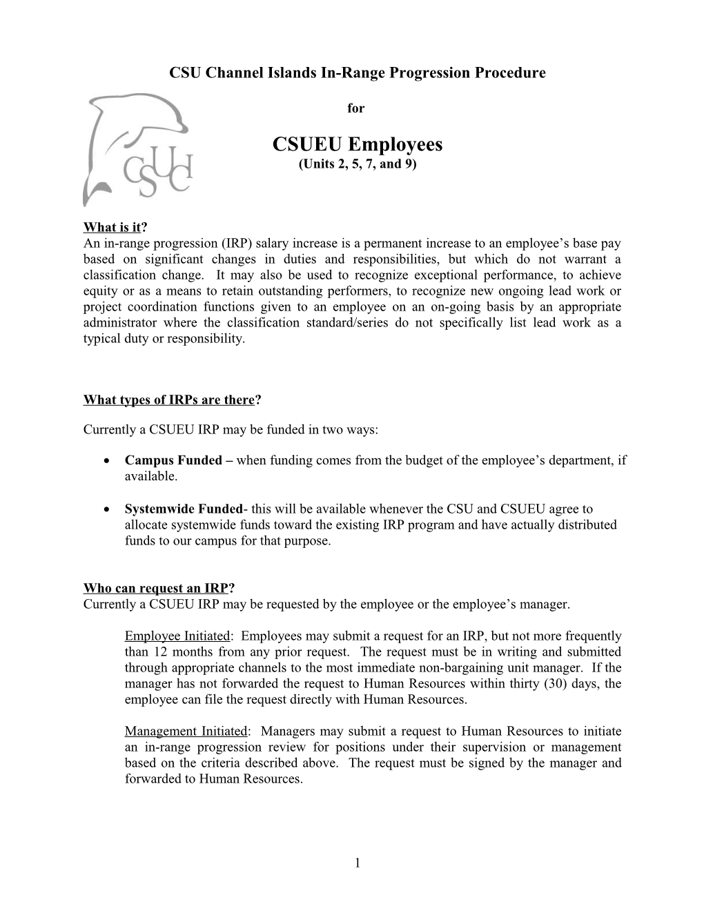 Subject: Systemwide Funded In-Range Progression CSUEU (Units 2, 5, 7, and 9) Employees
