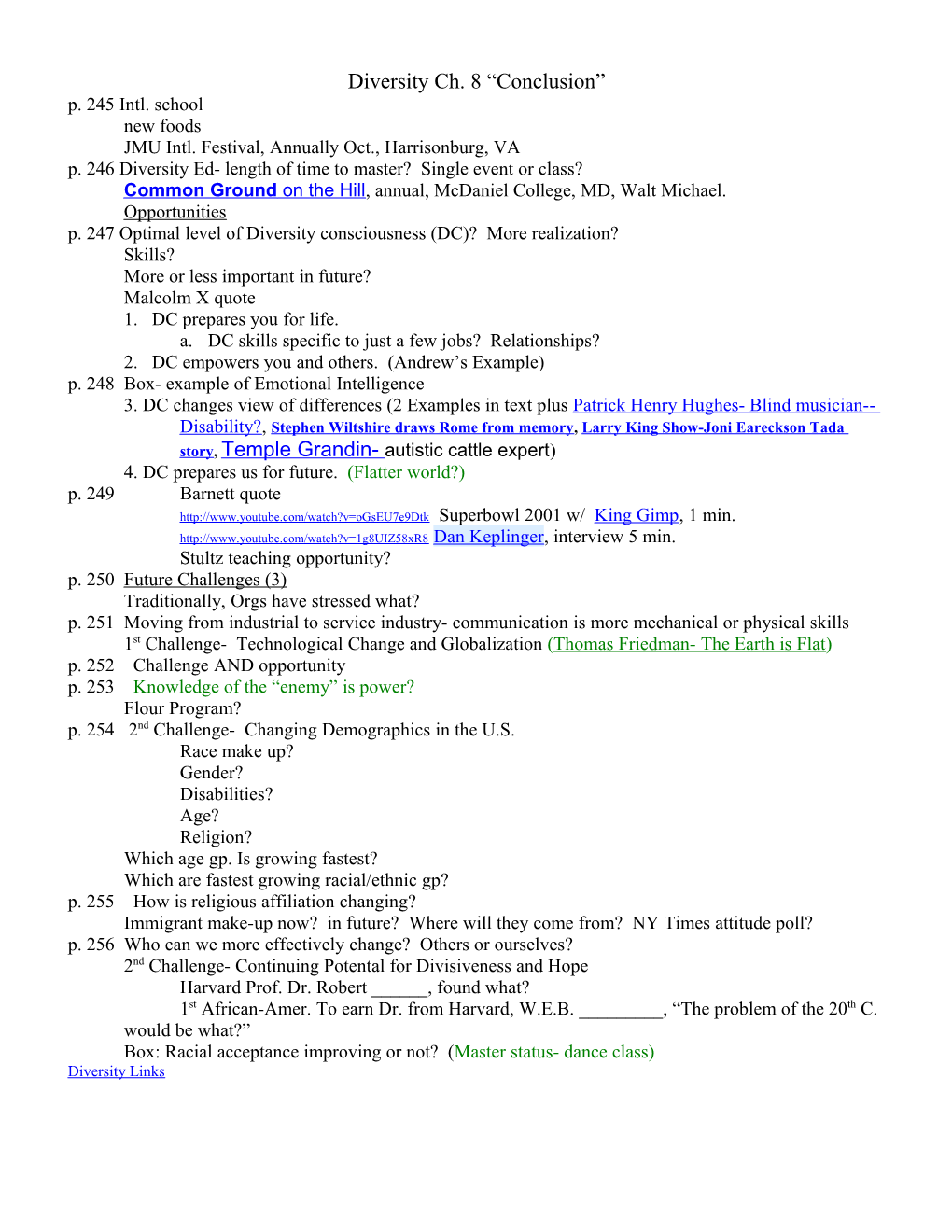 P. 246 Diversity Ed- Length of Time to Master? Single Event Or Class?