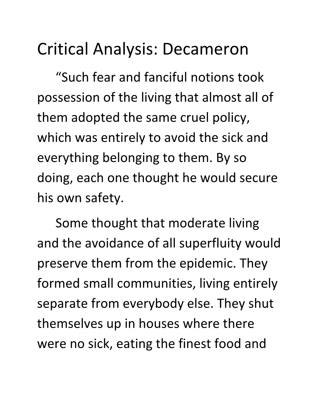 Critical Analysis: Decameron