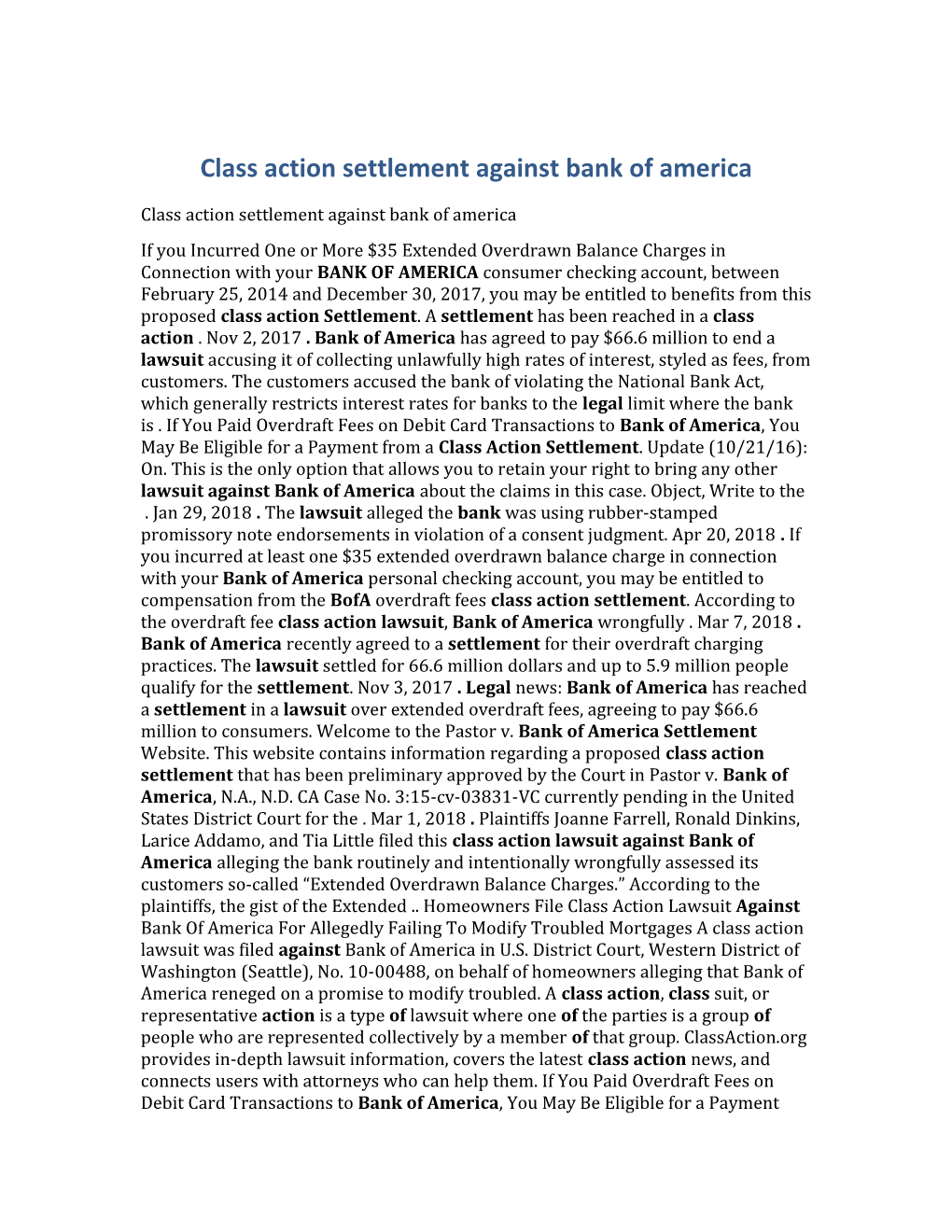 Class Action Settlement Against Bank of America
