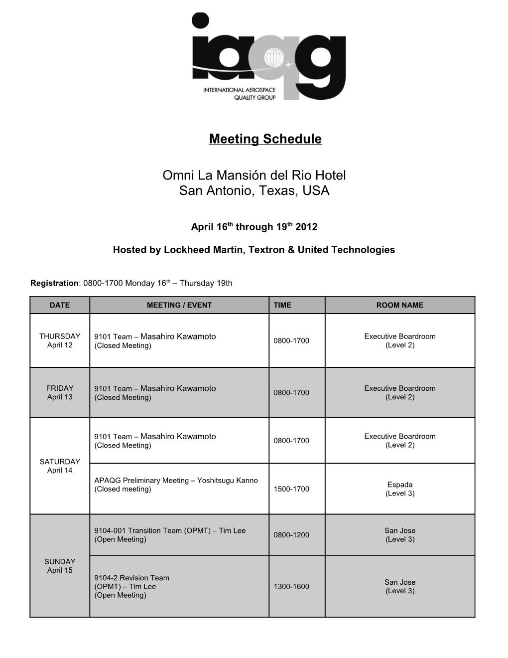 Meeting Schedule