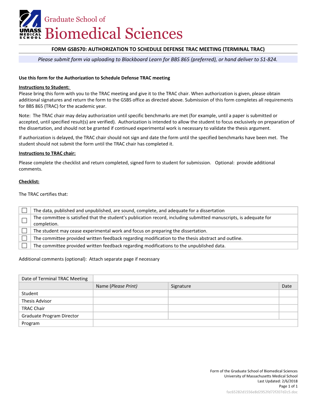 Form Gsbs70: Authorization to Schedule Defense Trac Meeting (Terminal Trac)