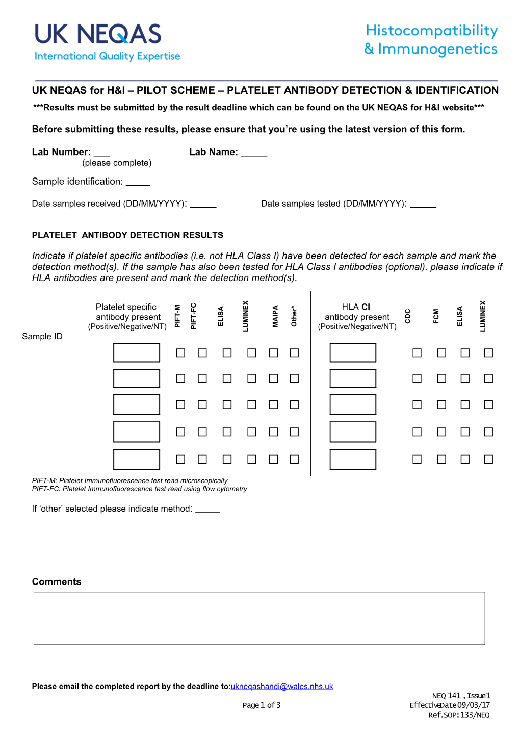 UK NEQAS for H&I: SCHEME 3 - HLA ANTIBODY SPECIFICITY ANALYSIS