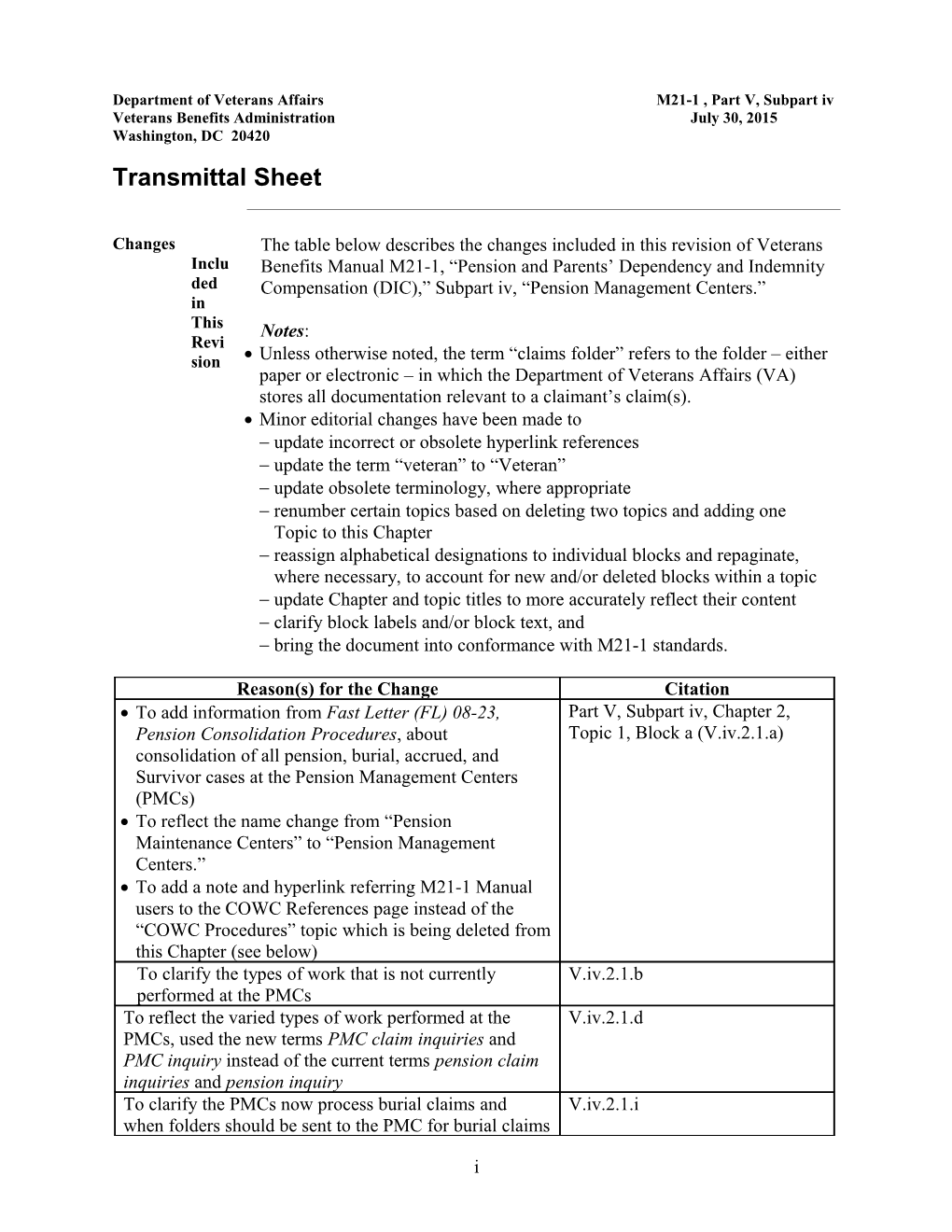 Department of Veterans Affairs M21-1 , Part V, Subpart Iv