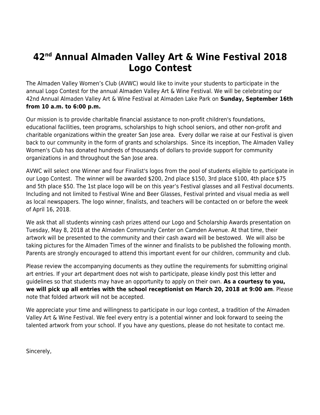 42Nd Annual Almaden Valley Art & Wine Festival 2018 Logo Contest