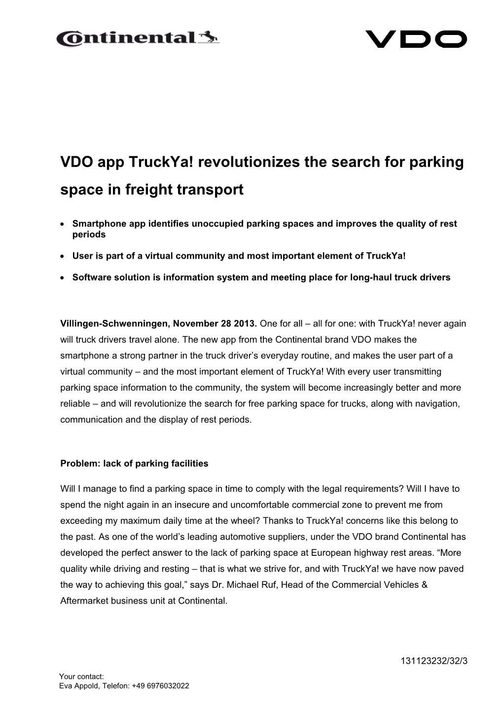 VDO App Truckya! Revolutionizes the Search for Parking Space in Freight Transport