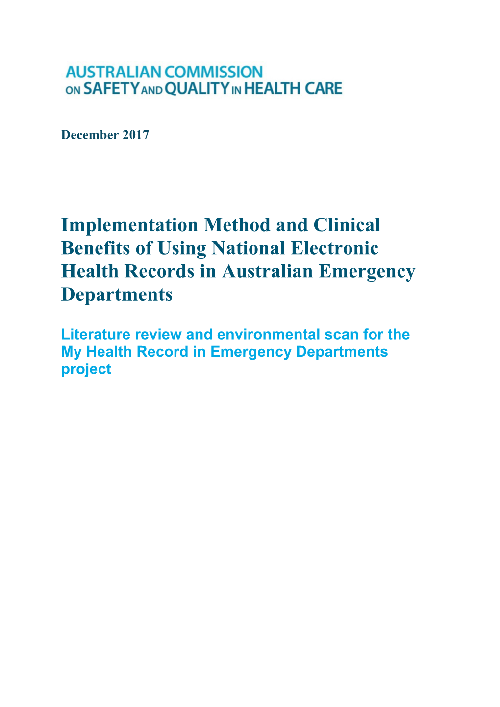 MHR in ED - Literature Review and Environmental Scan - OCT 2017