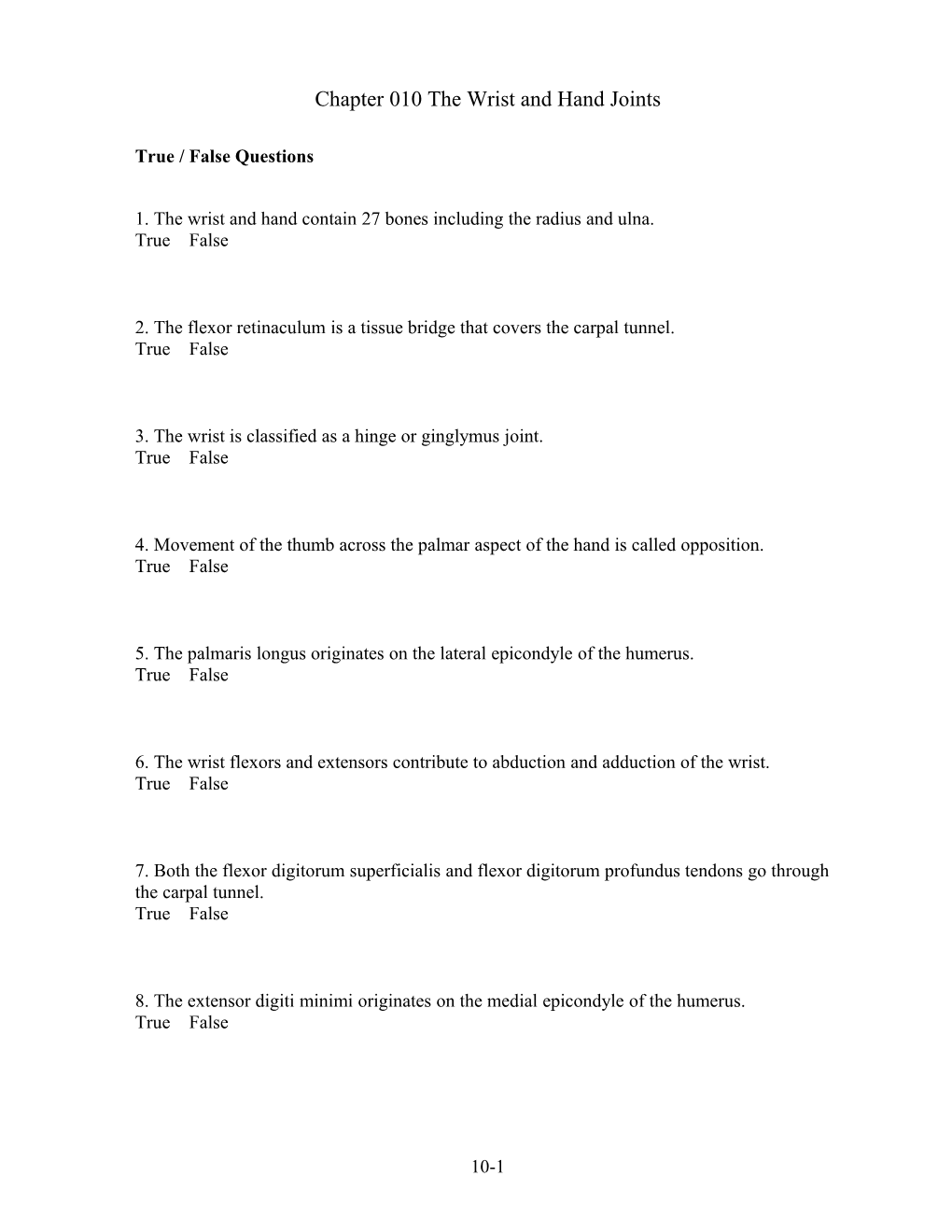 Chapter 010 the Wrist and Hand Joints