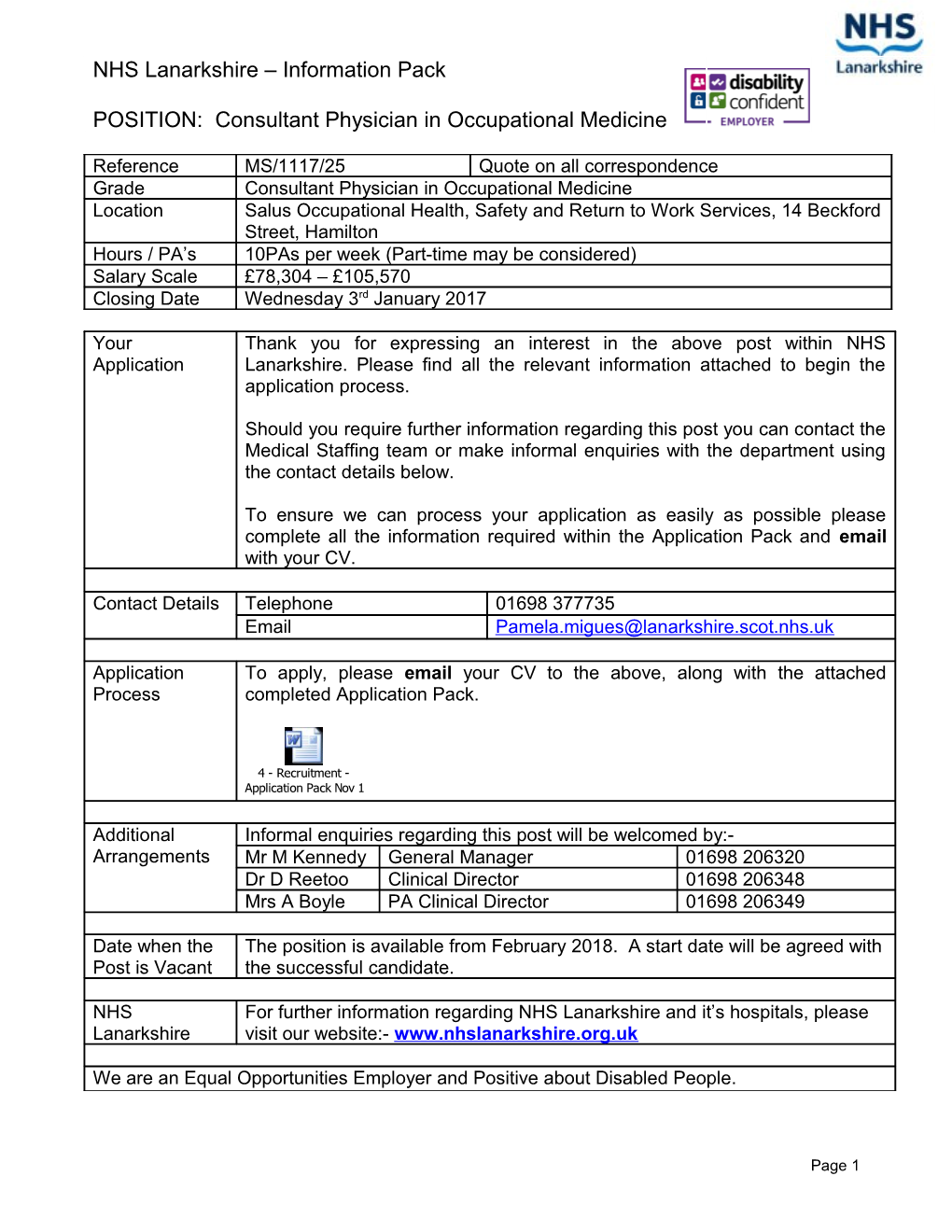 NHS Lanarkshire - Vacancy s1