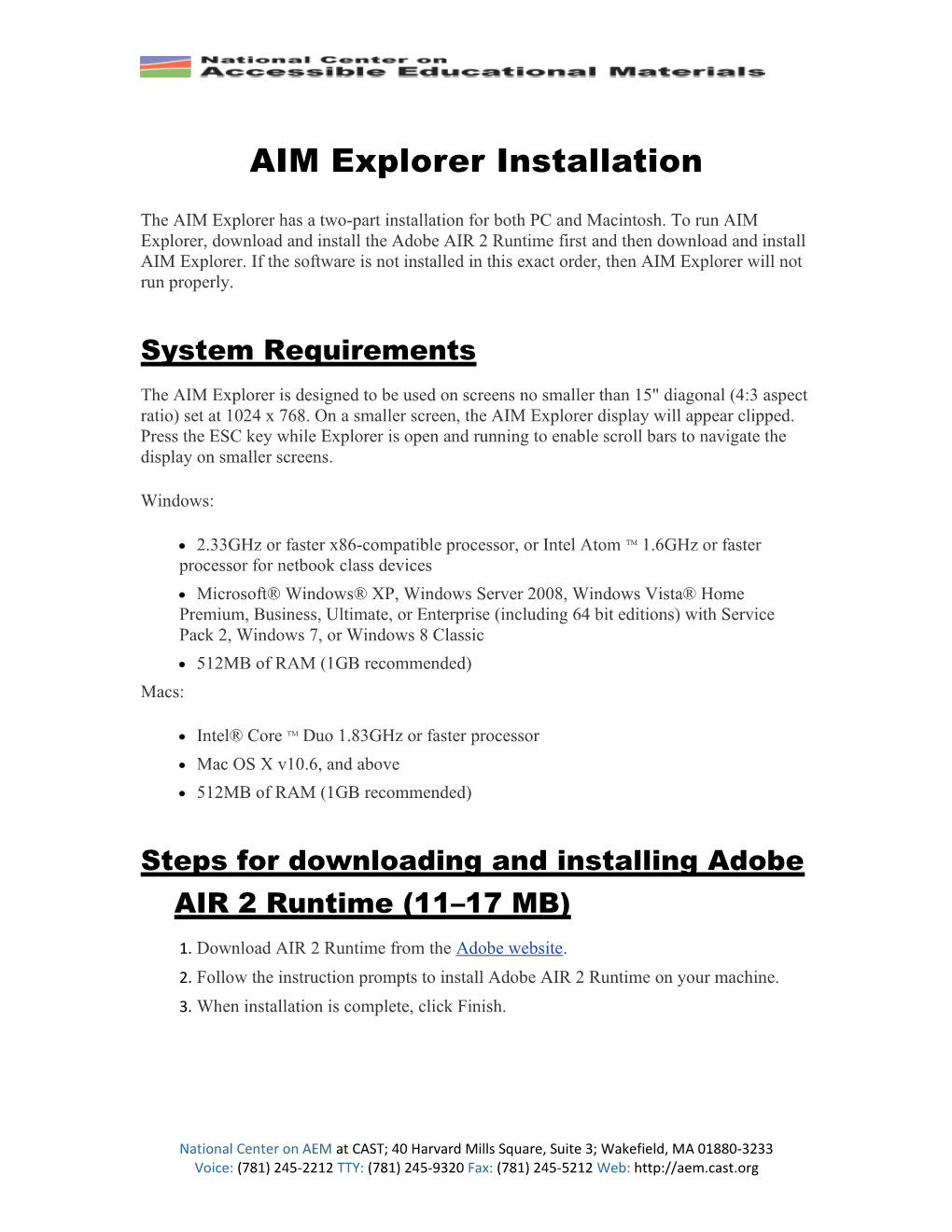 AIM Explorer Installation