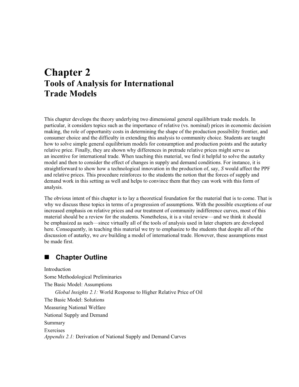 Chapter 2 Tools of Analysis for International Trade Models