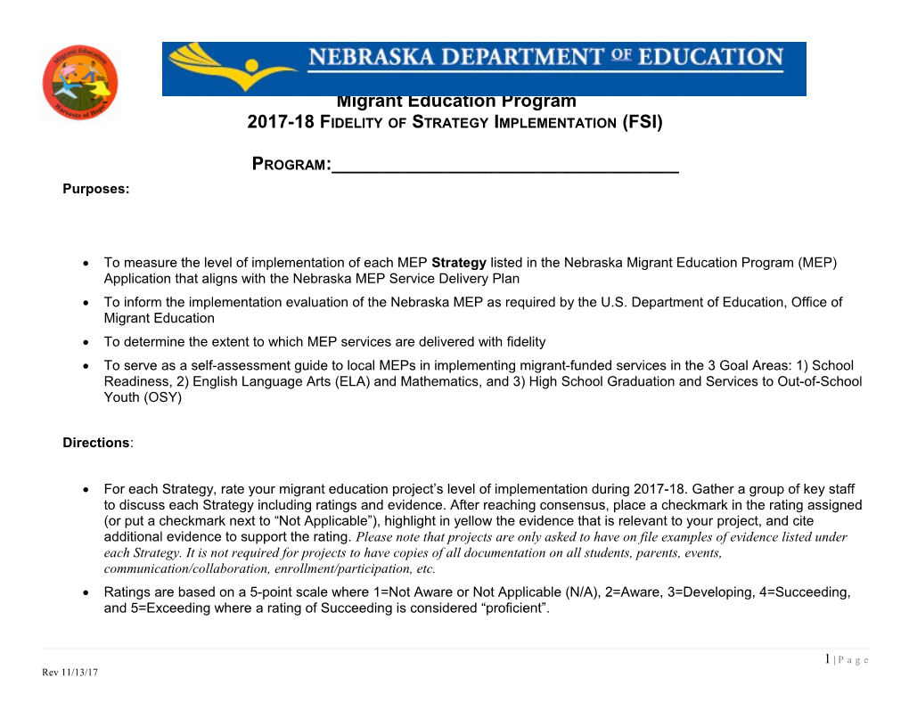 2017-18 Fidelity of Strategy Implementation (FSI)