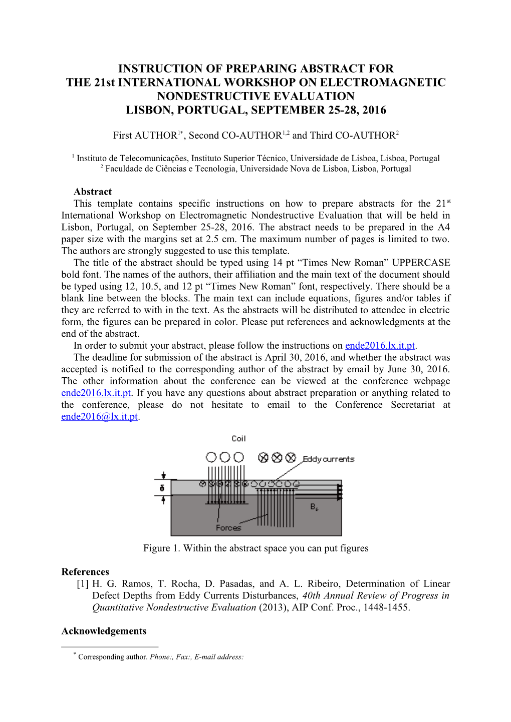 Abstract Preparation Instructions for the 12Th International Workshop on Electromagnetic