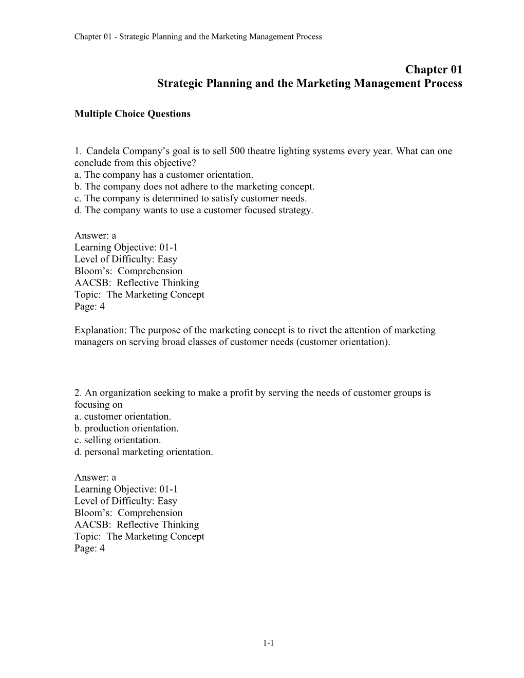 Chapter 01 Strategic Planning and the Marketing Management s1