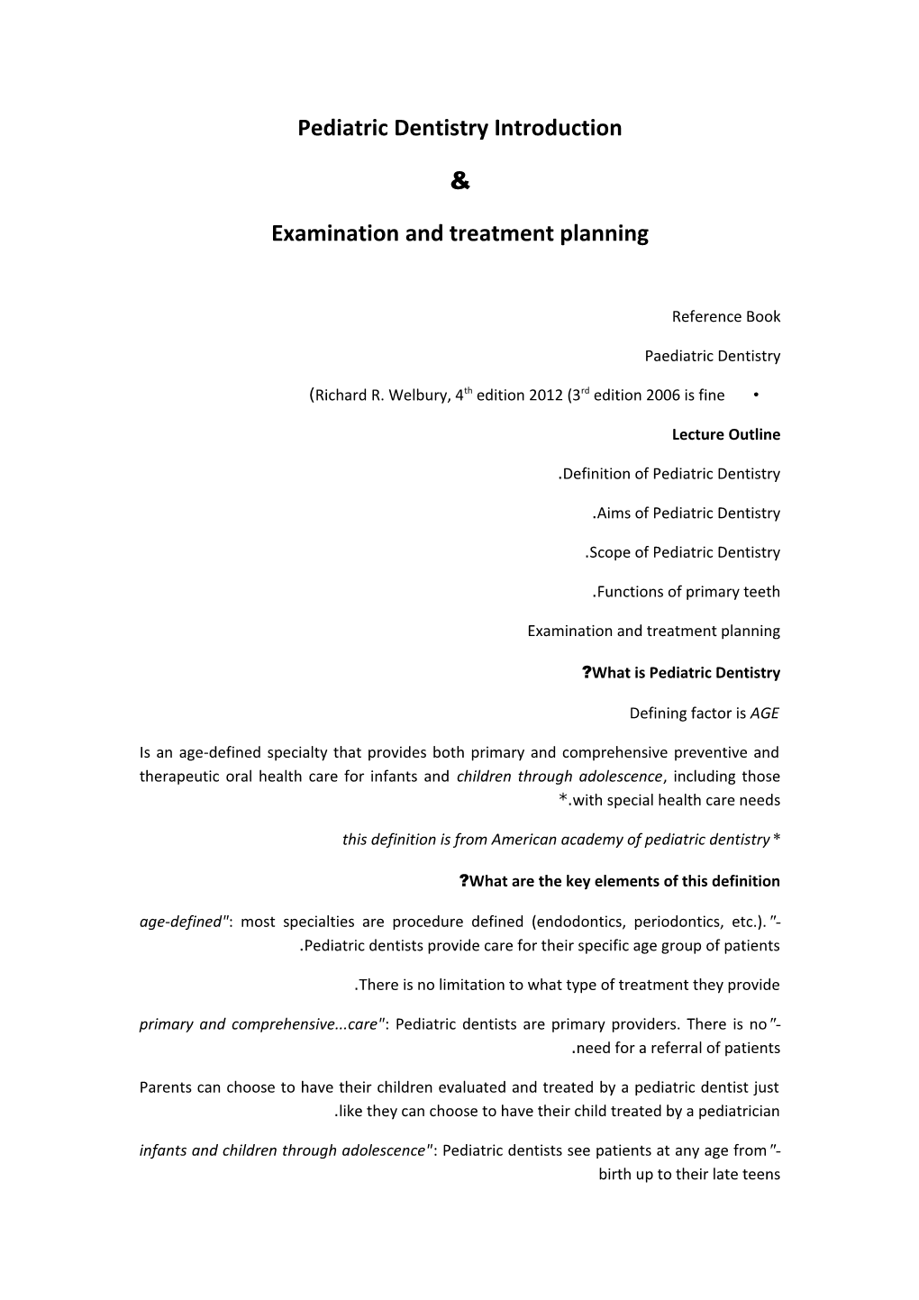 Examination and Treatment Planning