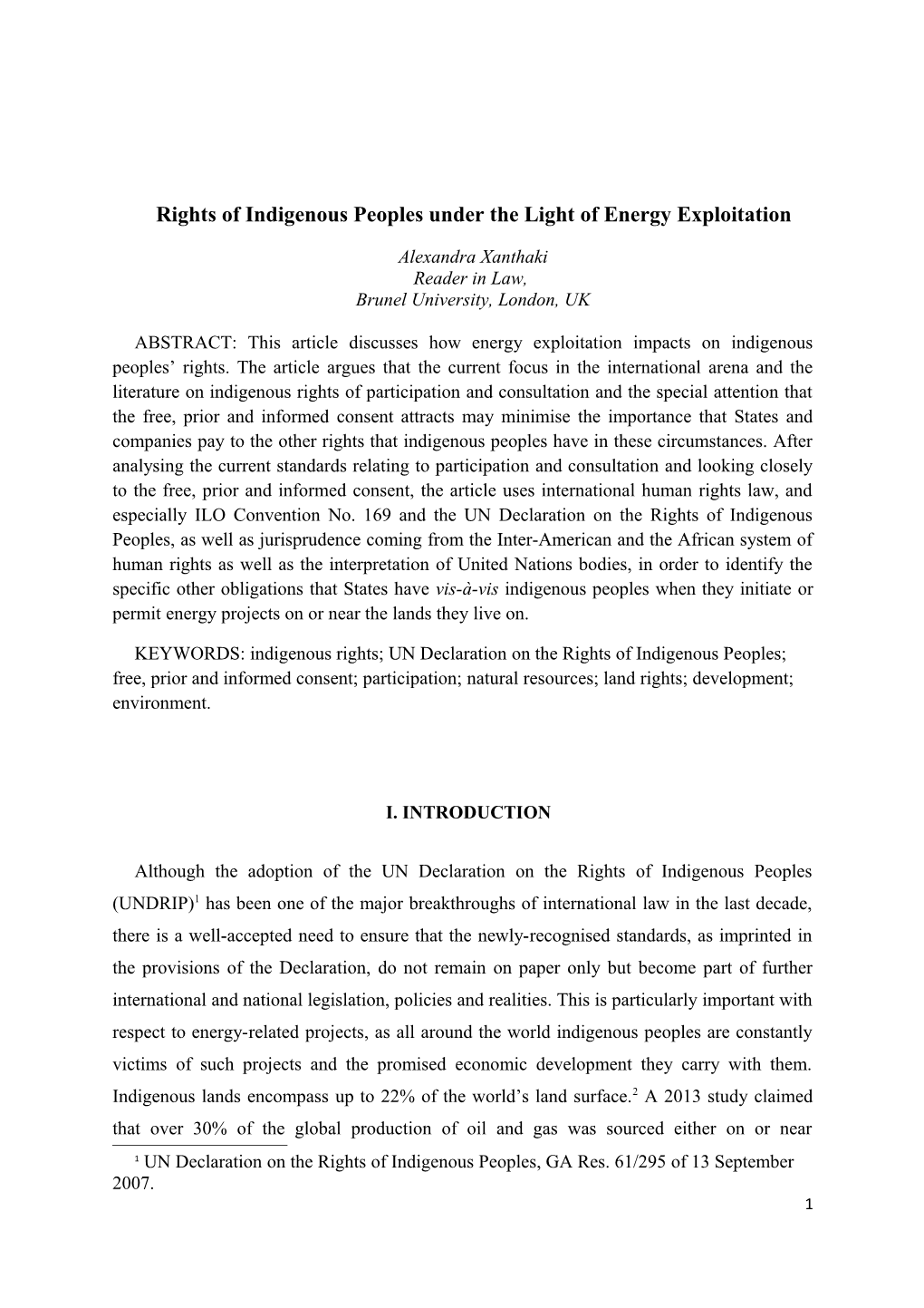 Rights of Indigenous Peoples Under the Light of Energy Exploitation