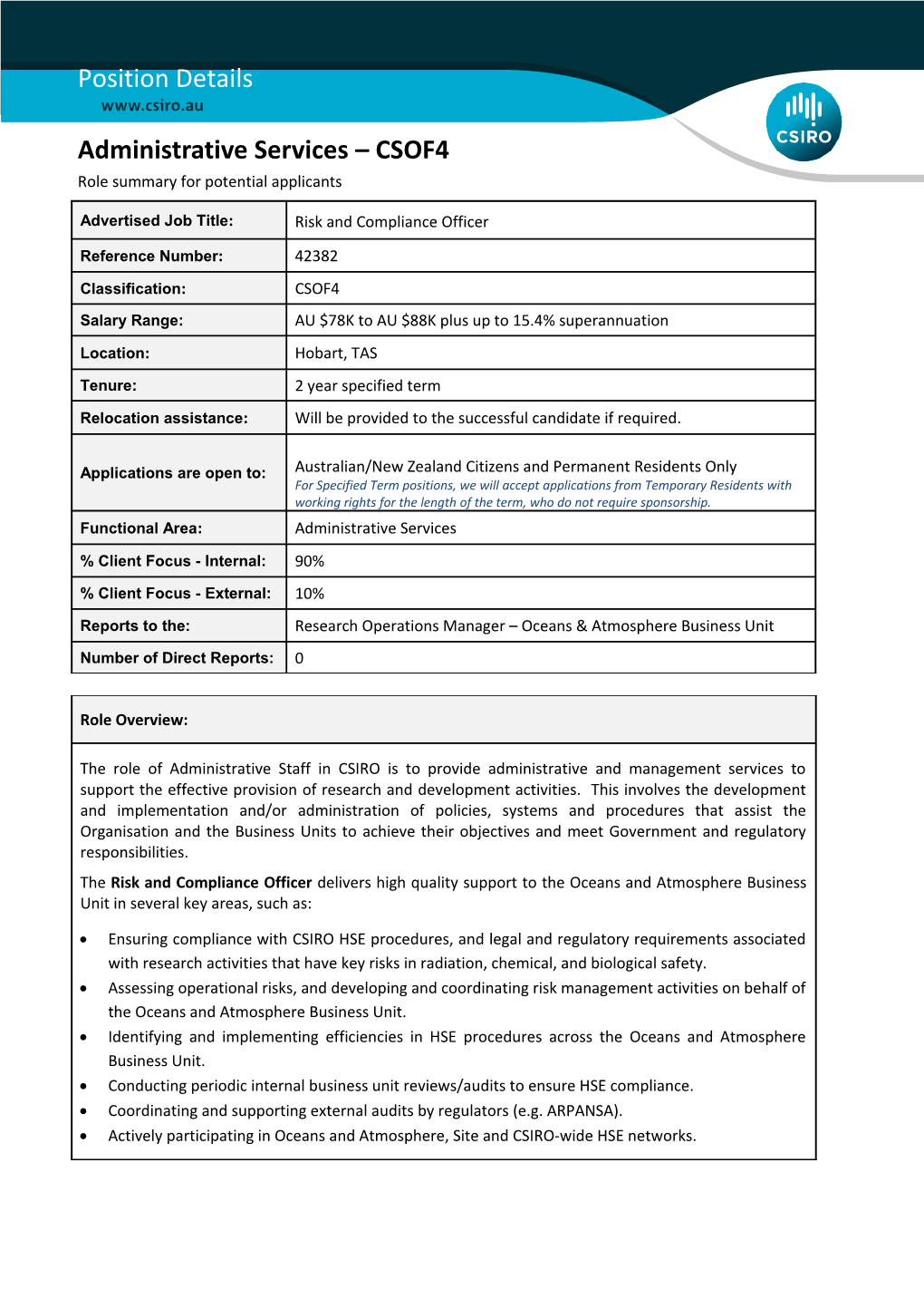 Position Details - Administrative Services - CSOF4