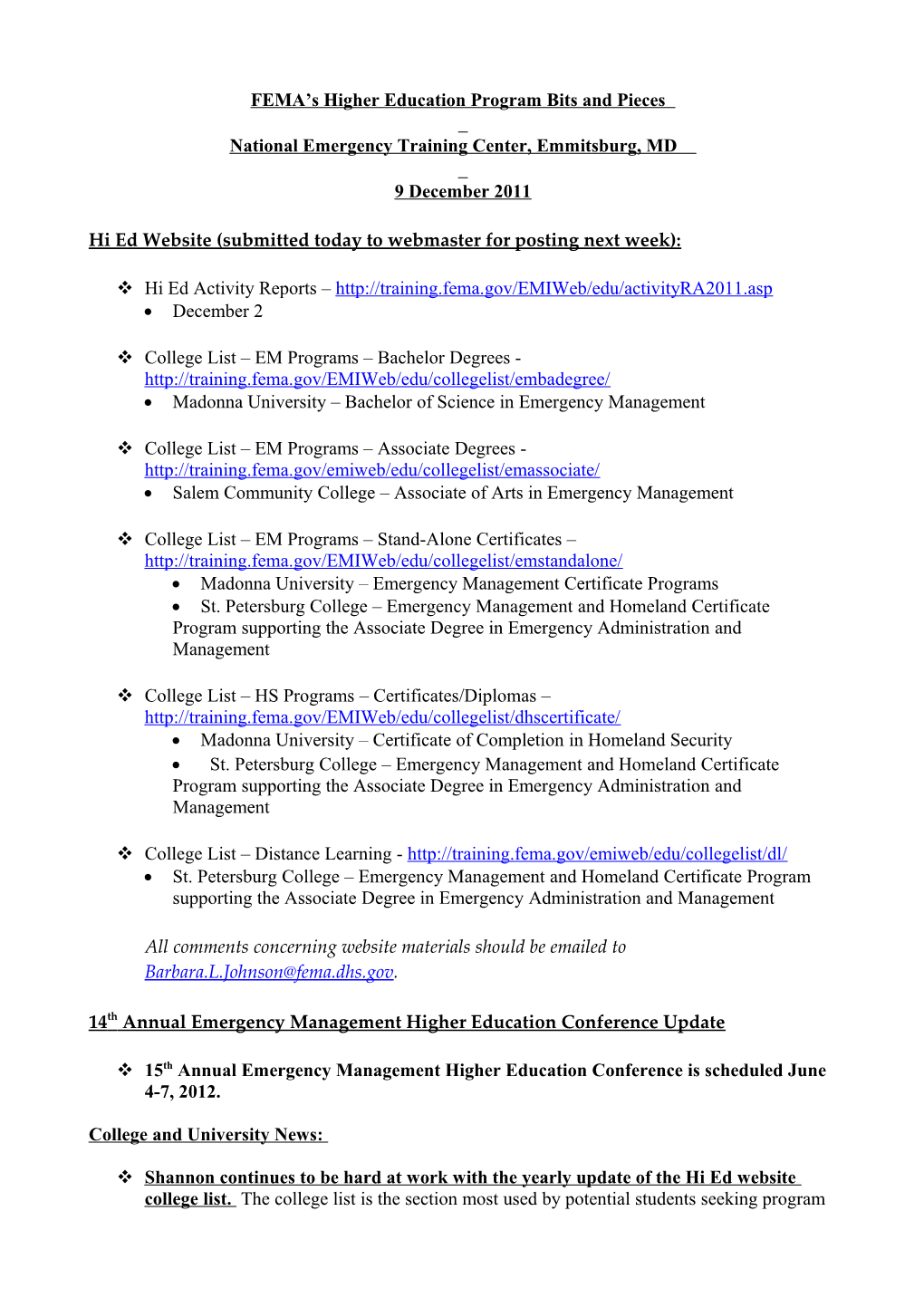 FEMA S Higher Education Program Bits and Pieces s10