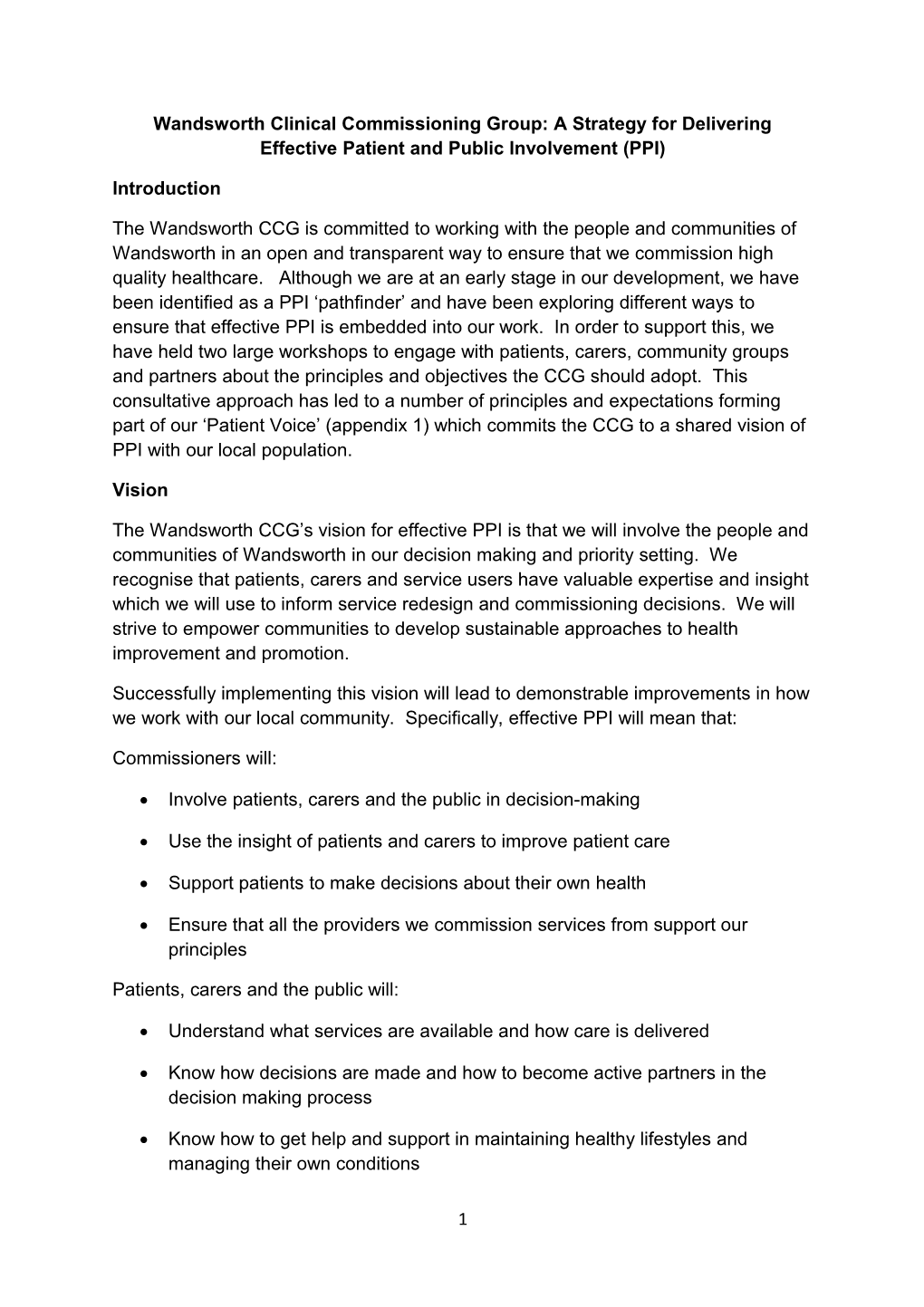 Wandsworth CCG: Delivering Effective Patient and Public Involvement (PPI)