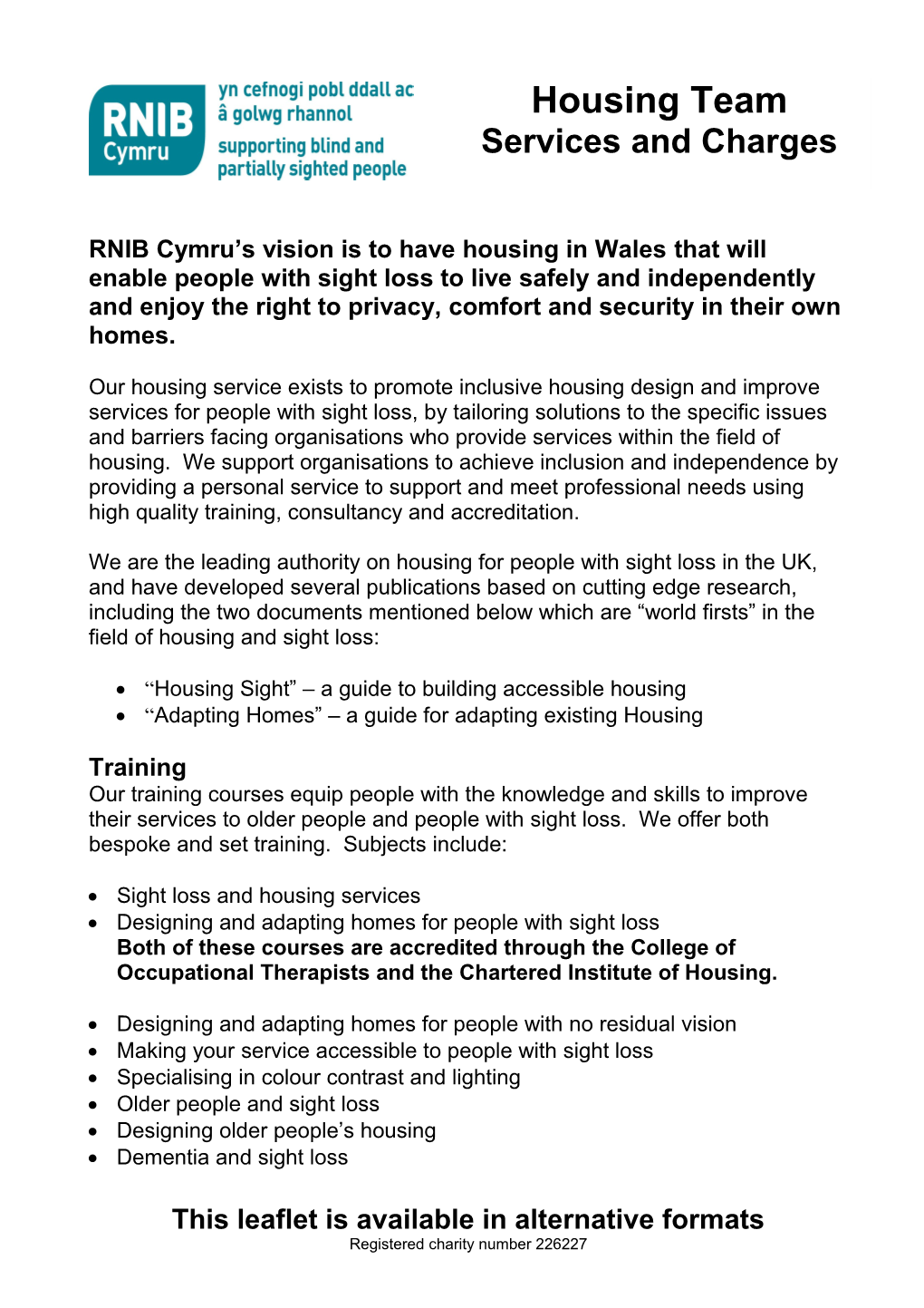 RNIB Cymru Housing Service