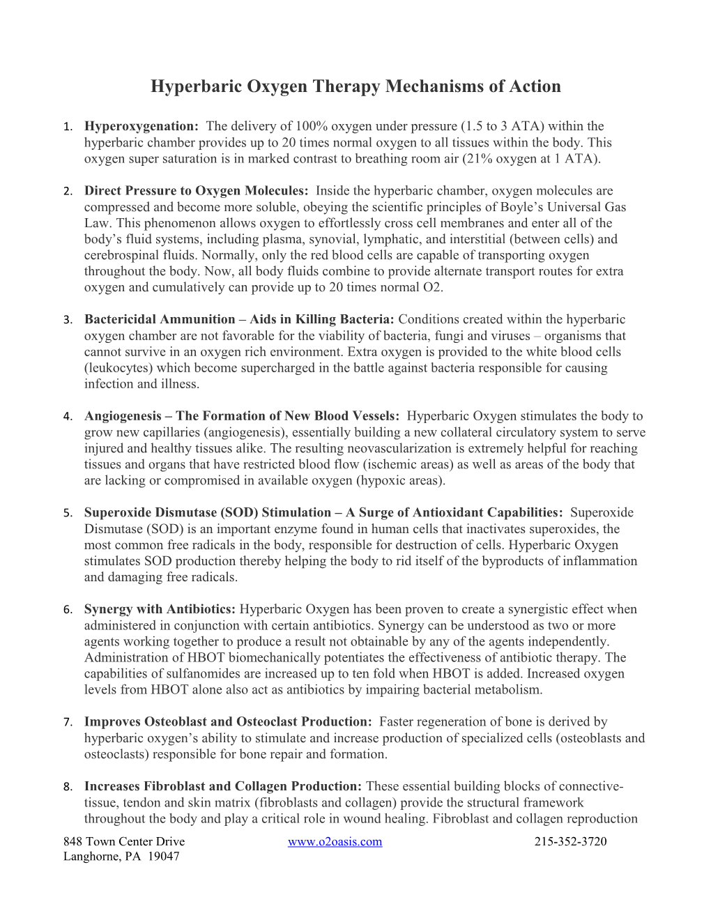 Hyperbaric Oxygen Therapy Mechanisms of Action