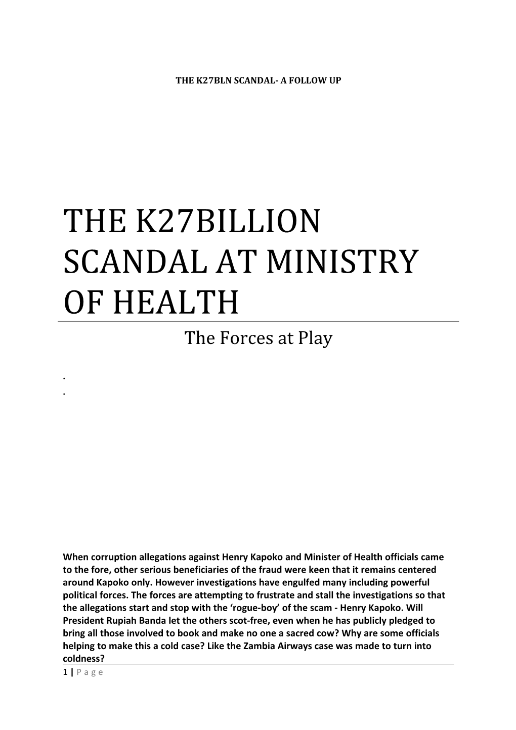 The K27billion Scandal at Ministry of Health