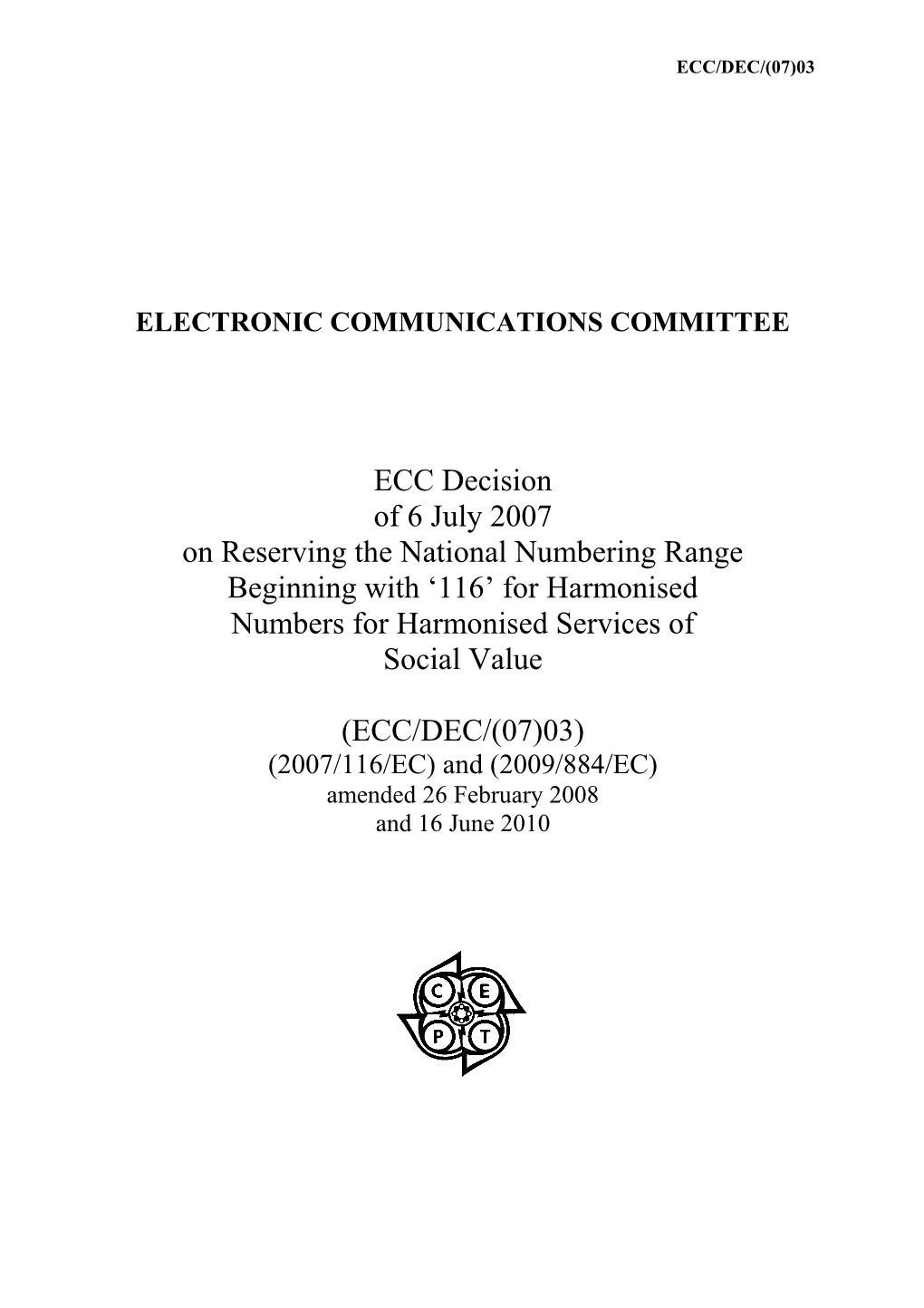 ECC Decision (07) 03 on HESC - Amendment 2