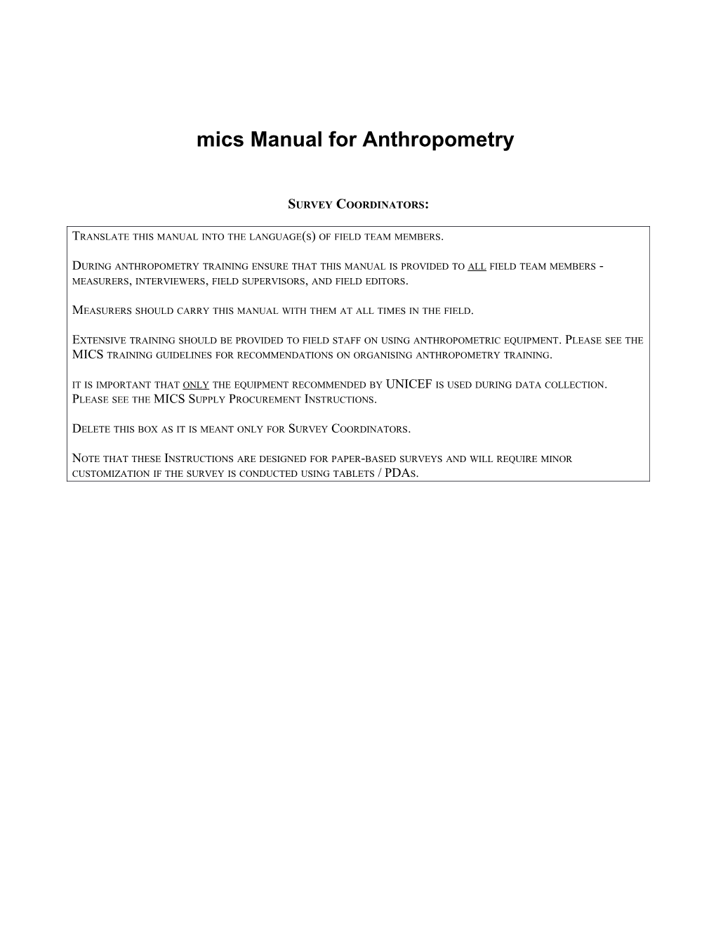 Mics Manual for Anthropometry