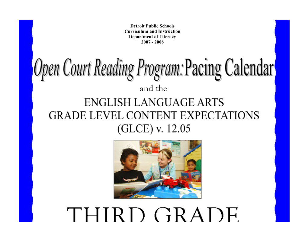 Open Court Reading: Grade Three Pacing Calendar
