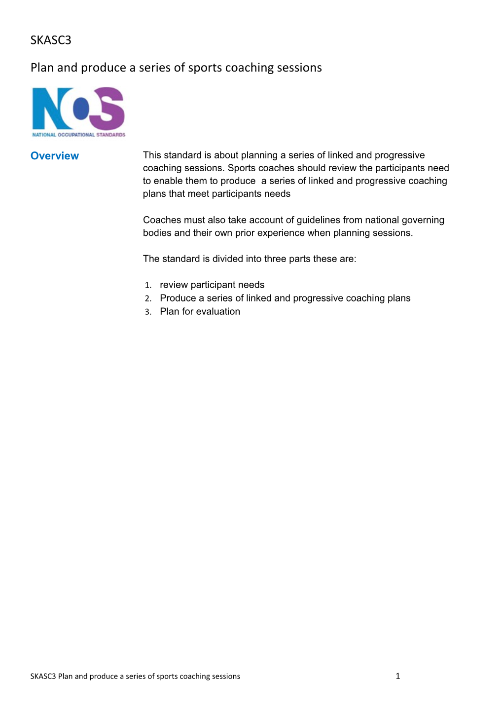 SKASC3 Plan and Produce a Series of Sports Coaching Sessions 8 s1