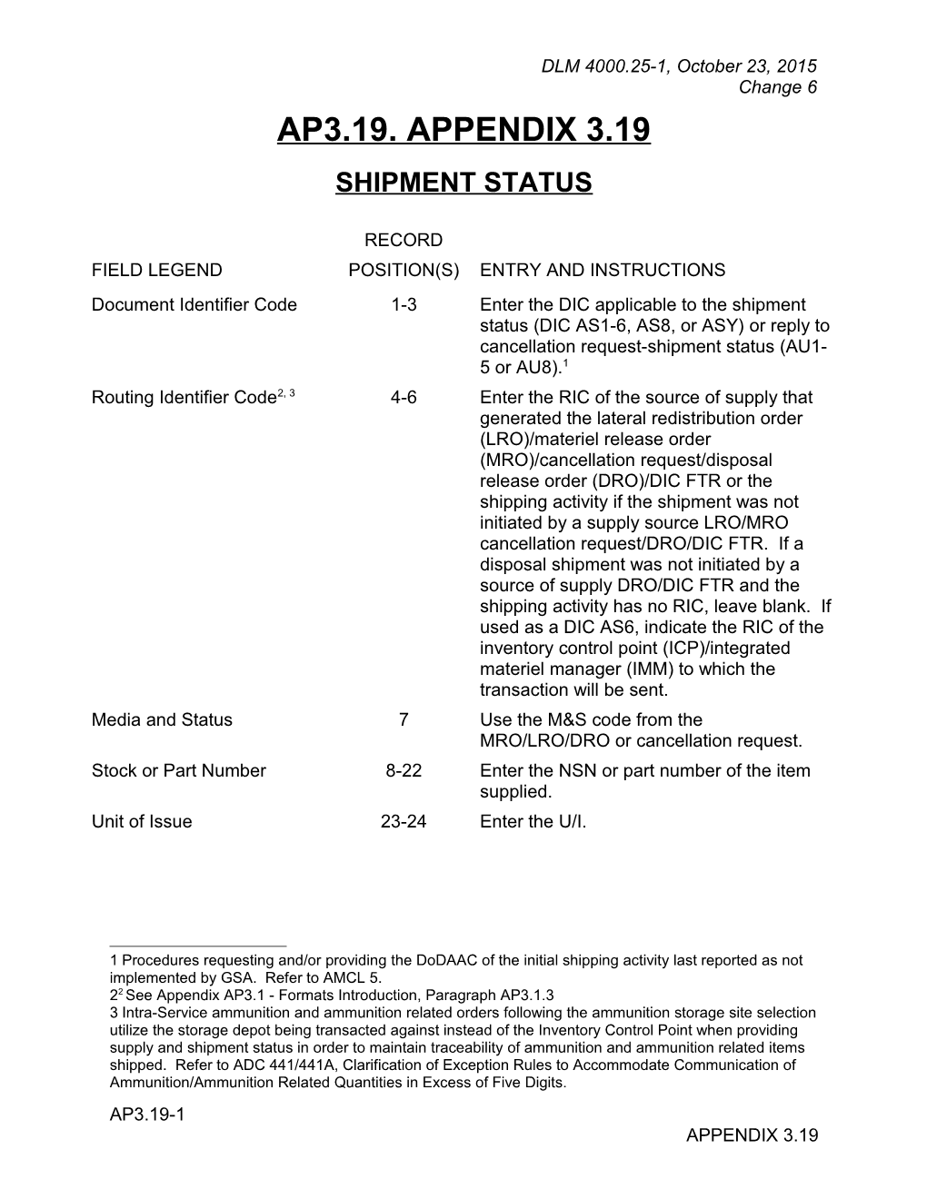 Appendix 3.19 - Shipment Status