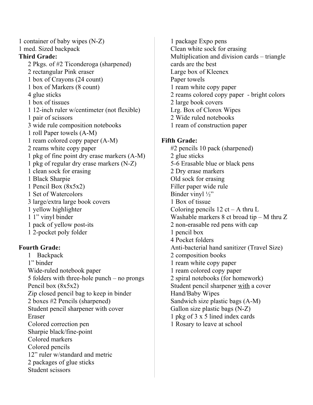 Student Supply List Clearly Label Each Item with Your Student S Name s1