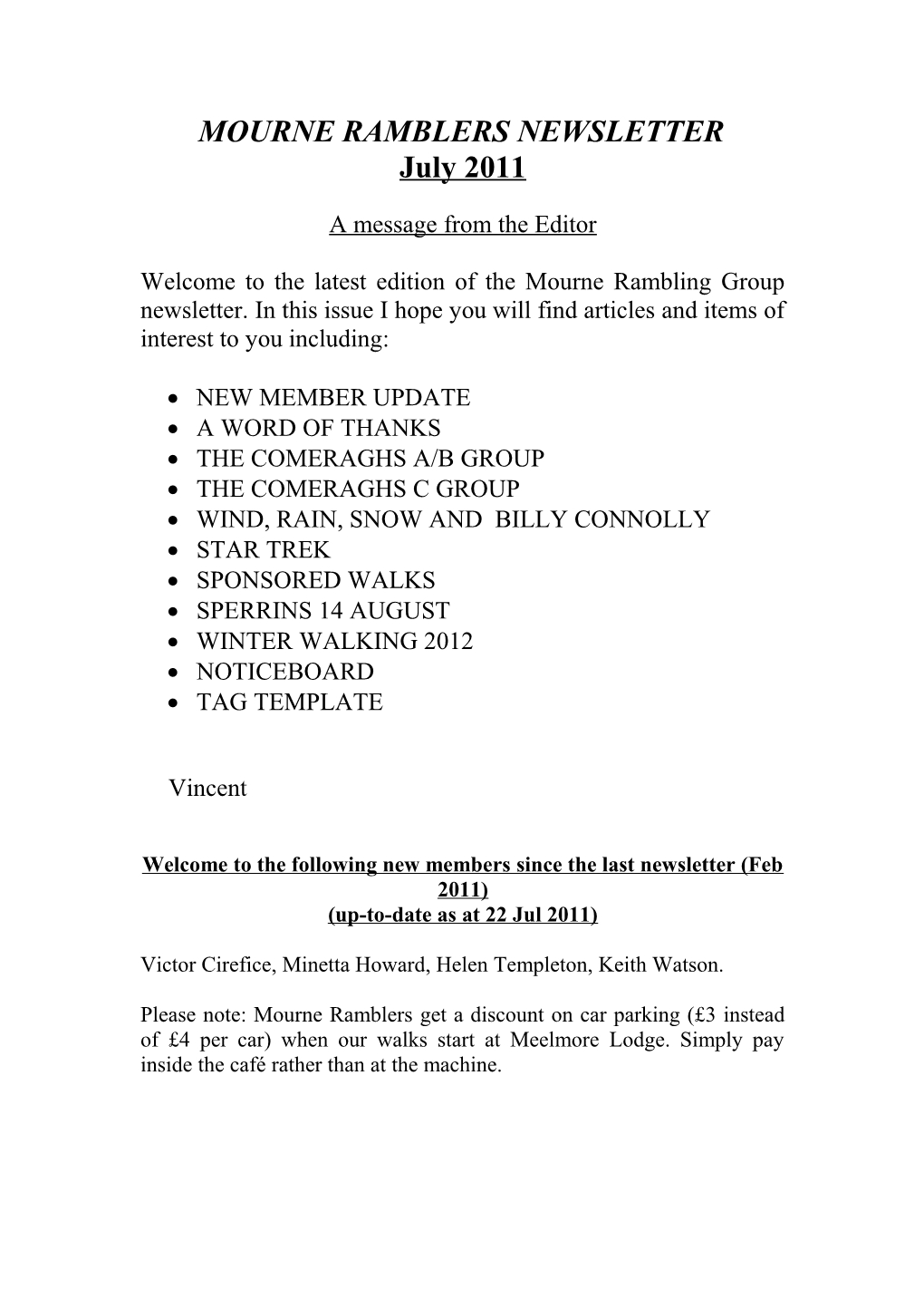 Mourne Ramblers Newsletter