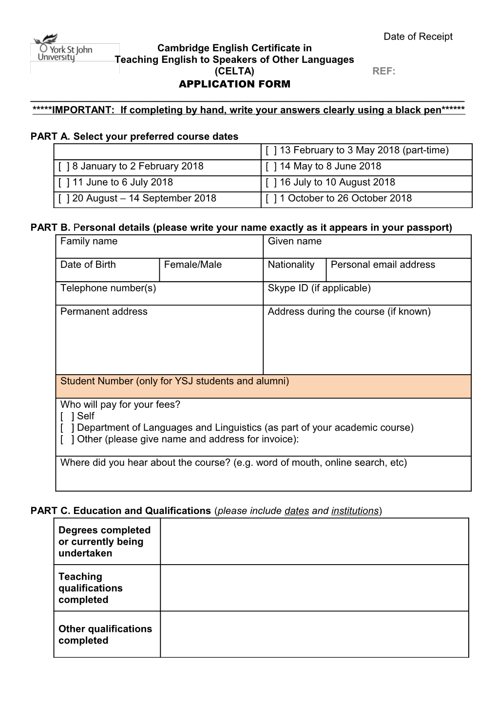 IMPORTANT: If Completing by Hand, Write Your Answers Clearly Using a Black Pen