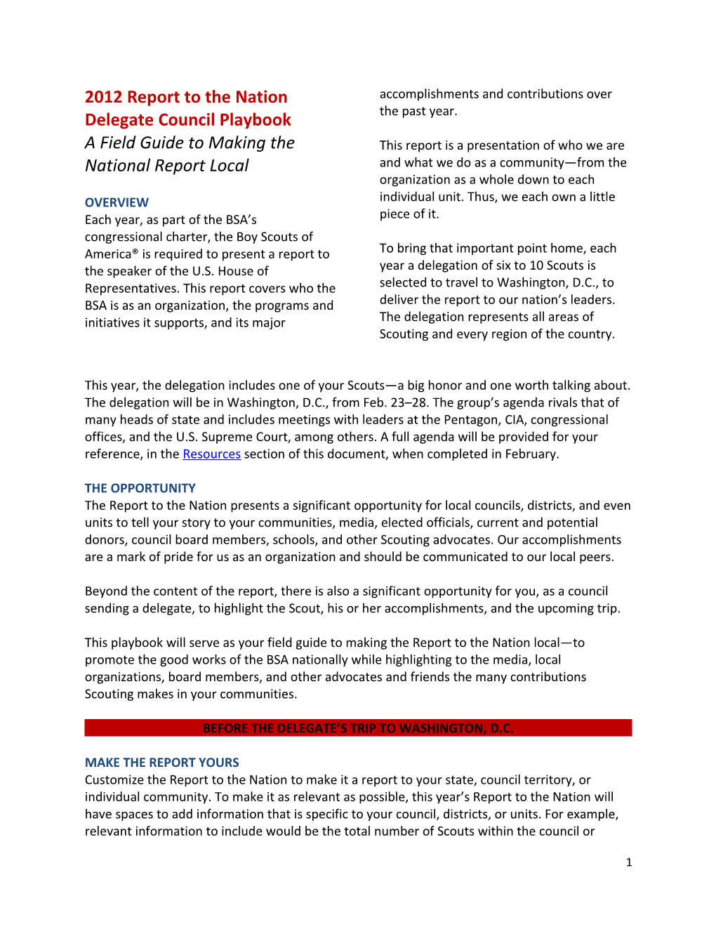 2012 Report to the Nation Delegate Council Playbook