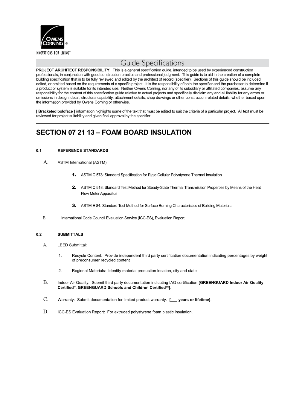 Section 07 21 13 Foam Board Insulation s1